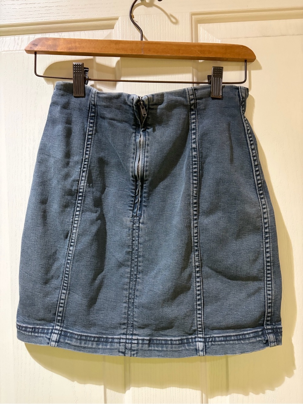 Free People Washed Blue Denim Panel Mini Skirt - Picture 2 of 7